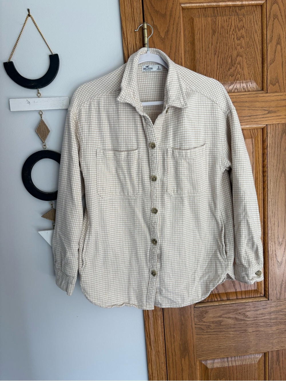 100% Cotton Hollister Cream & Beige Houndstooth Jacket Shirt